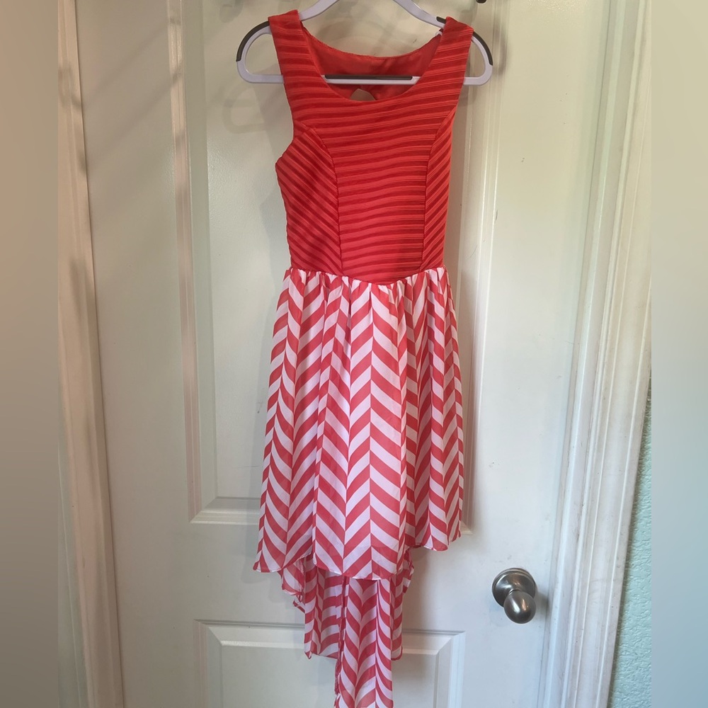 Emily West Red and White Asymmetrical Fit and Flare Dress